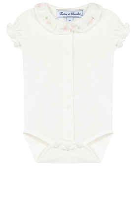 Embroidered Ruffle Body Suit